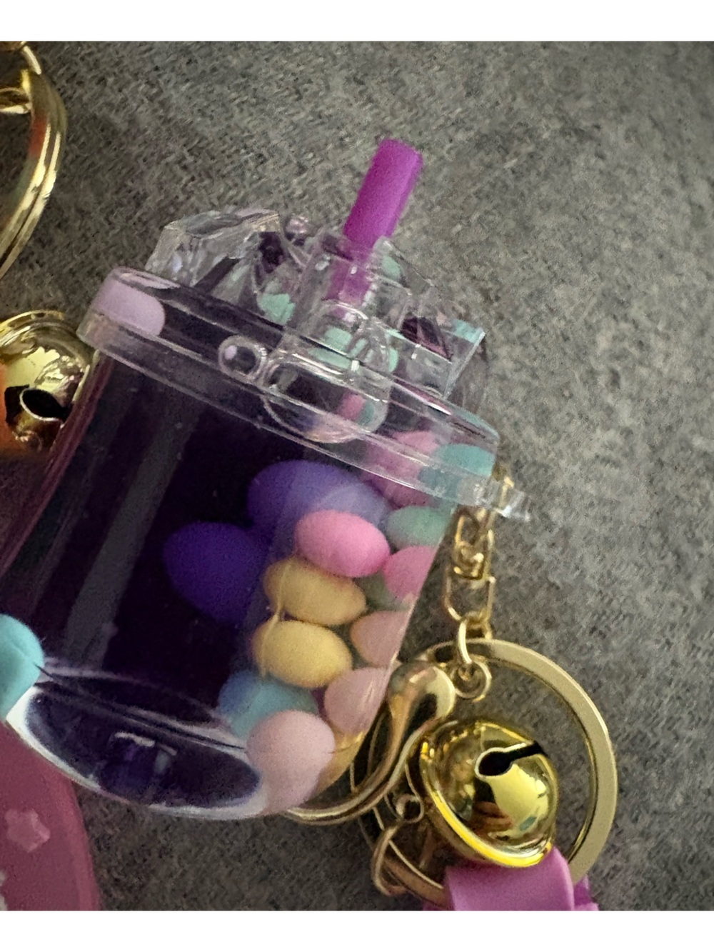 Keychain cups with liquid juice or boba tea with strap that says wish - Picture 9 of 14